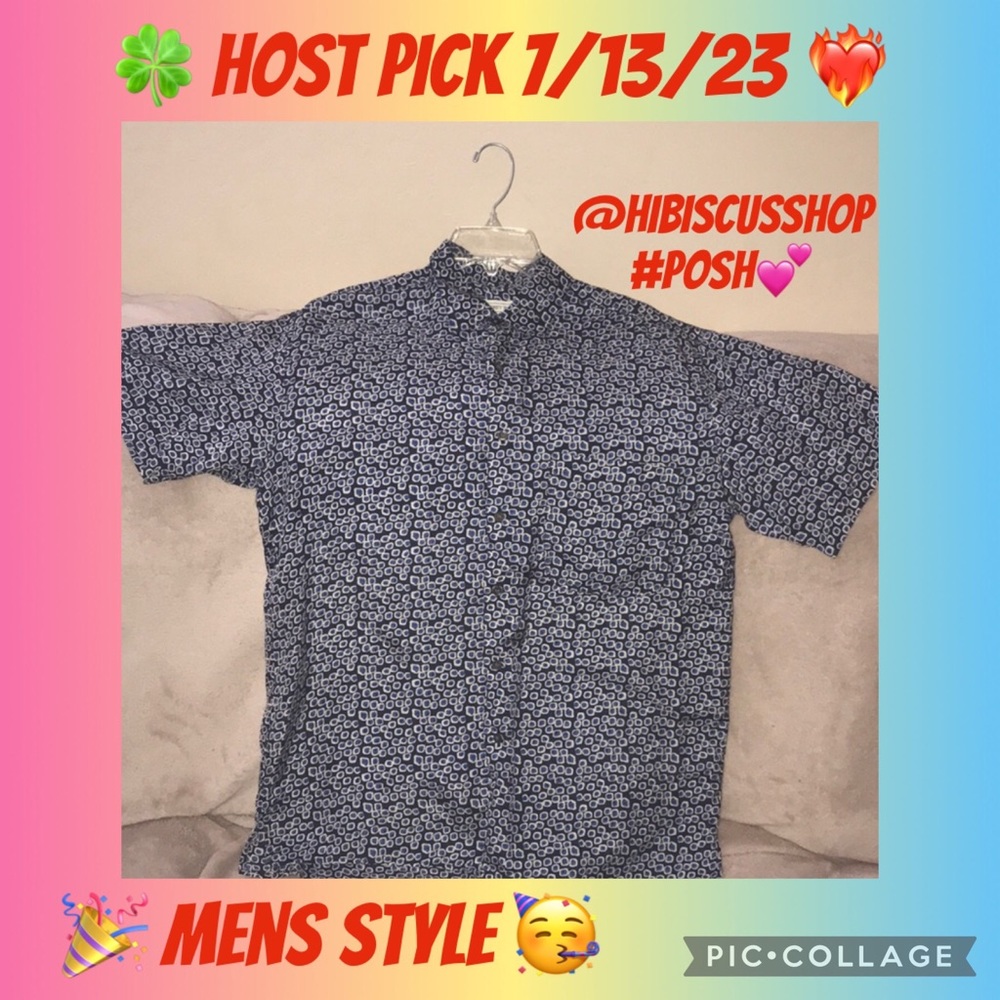 Jeffrey Banks medium 100% silk button down shirt blue/white 💕